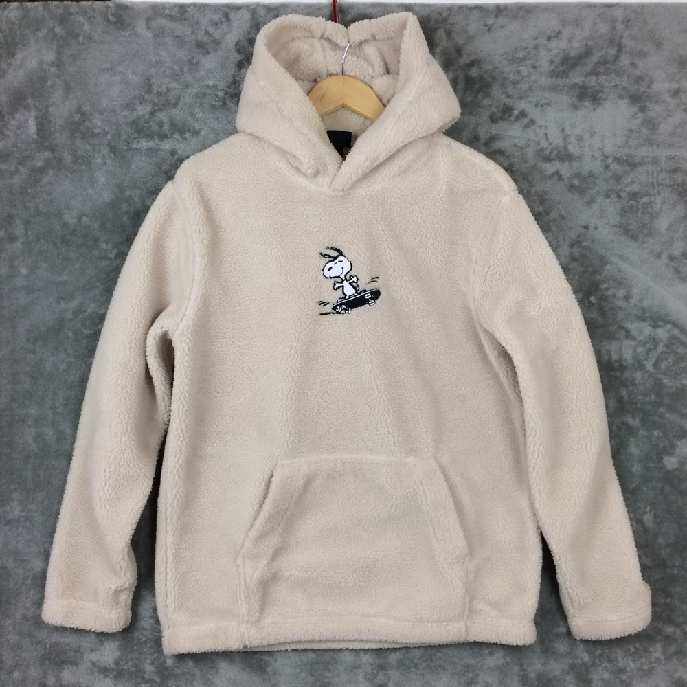 Peanuts H&M Teddy Sherpa Fleece Hoodie Mens Medium Snoopy Oversized